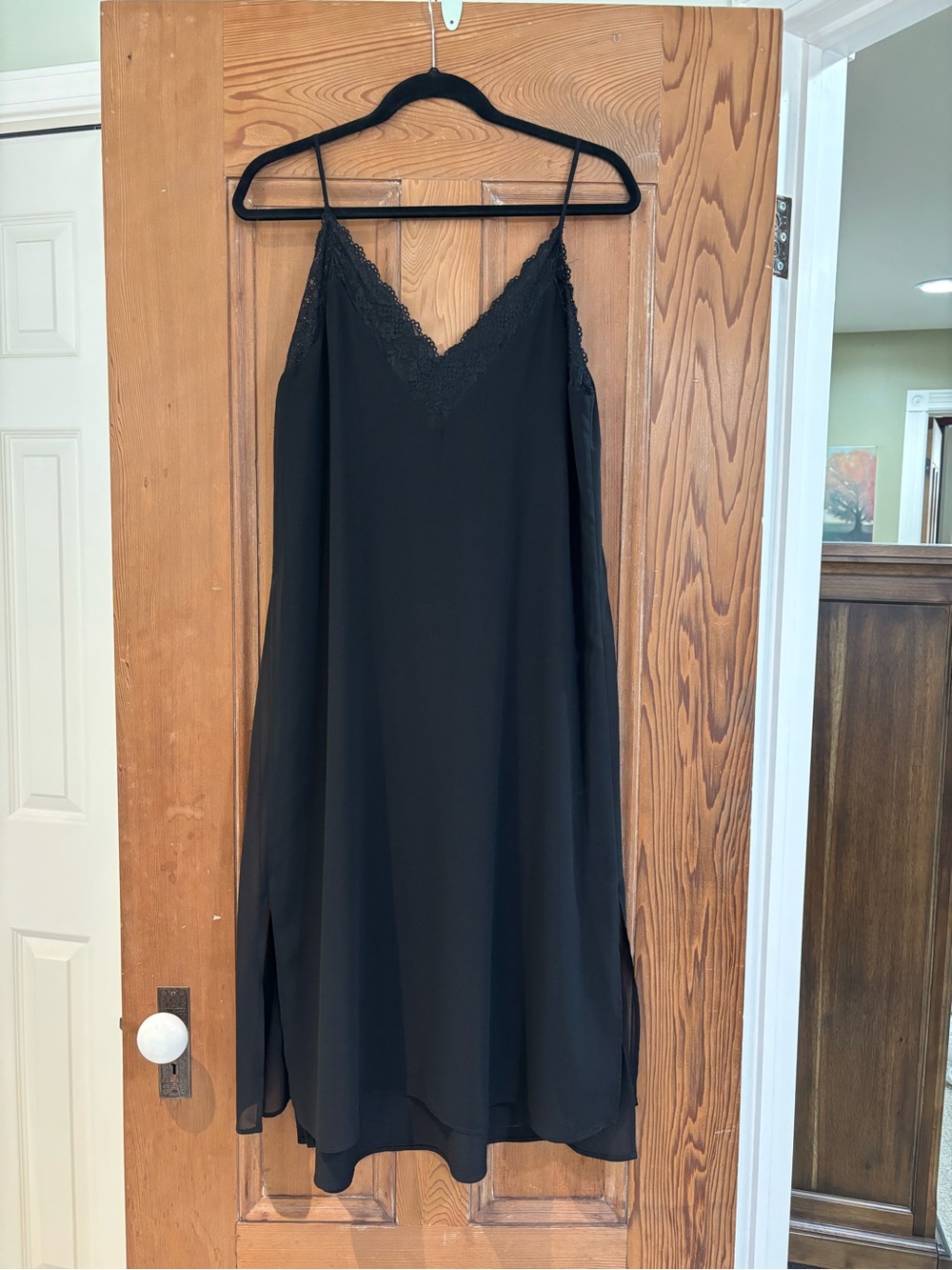 Zara Black Lace-Trim Lined Slip Dress Size Small